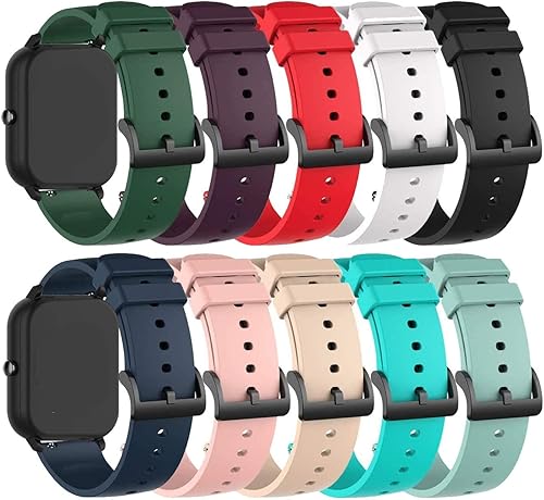 Paquete de 10 correas para reloj Donerton P22 P32 P36/Amzfit Active 2 de repuesto de 0.78 pulgadas (0.787 in) clásicas de silicona suave