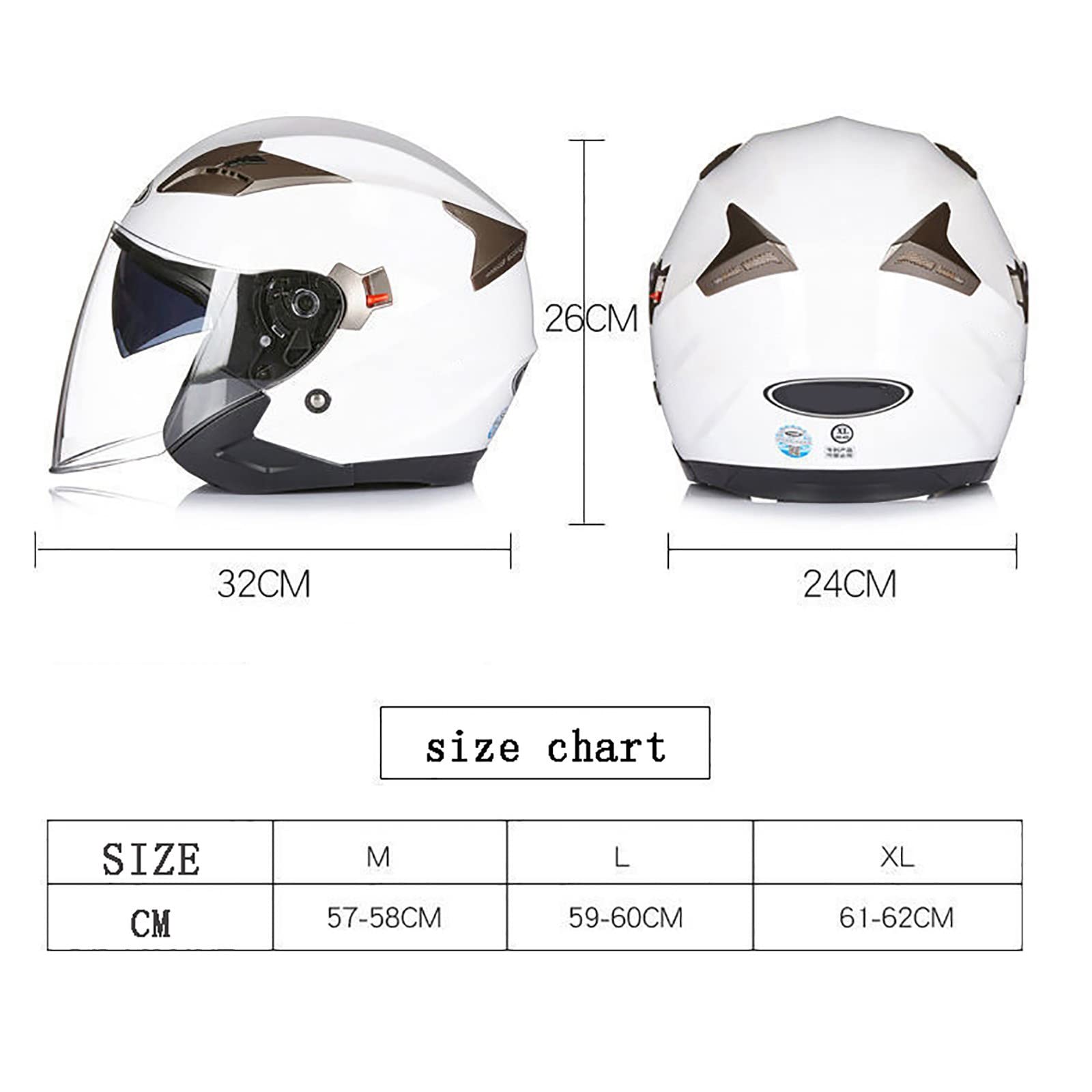 Casco Moto Jet 3/4 Vintage Unisex - Leggero In Fibra Di Vetro, Certificato DOT/ECE - Taglia 55-62 Cm