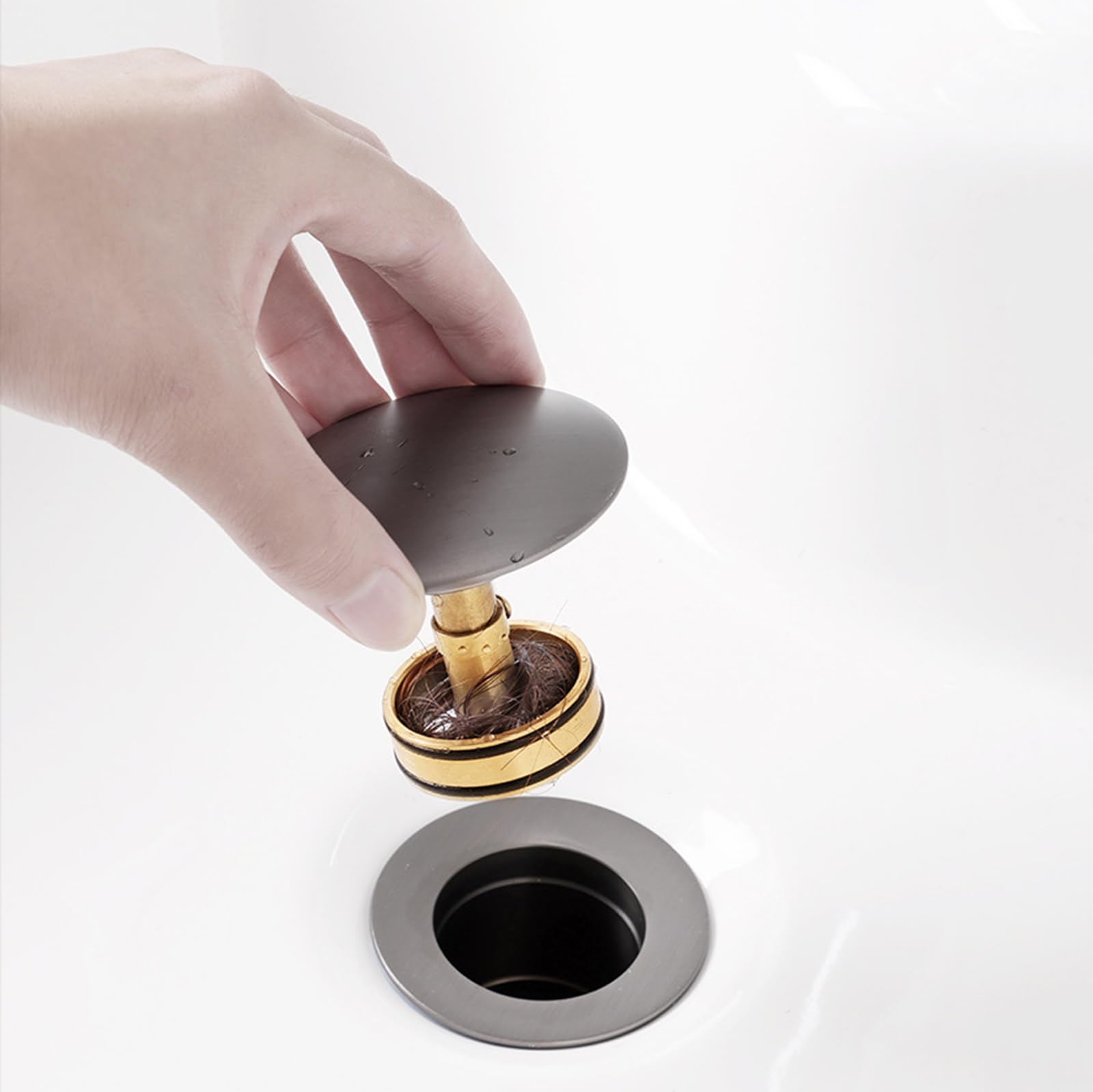 Tubo di scarico per lavello pop-up Tappo per lavabo in ottone con silicone, grigio piombo, forato/non poroso, 21 x 6,6 cm (There Are Holes)
