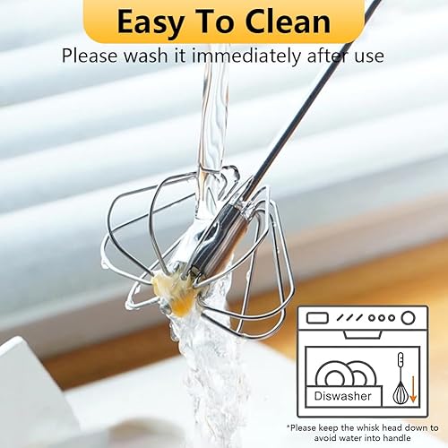 Miniatura 6 de Batidor de huevos de acero inoxidable, batidora de mano semiautomática, batidora giratoria de huevos, espumador de leche manual y agitador para