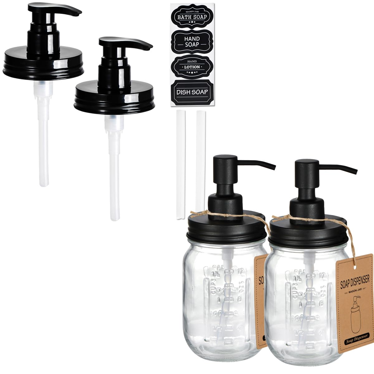 Sanfly Bomba Dispensadora De Jabón Para Tarro Mason – 2 Piezas De Acero Inoxidable, Tapa 74 Mm Para Frascos De 16 Oz (boca Ancha)