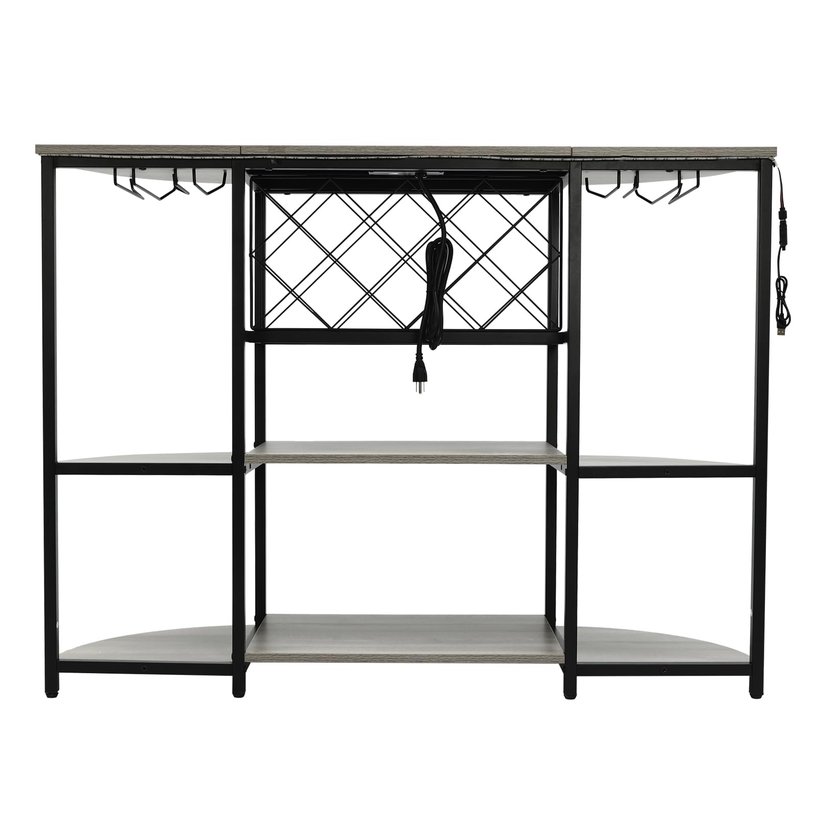 QUSKLISU Wine Rack Table with LED Light, Freestanding Floor Table Metal Coffee Bar Cabinet Liquor Glass Holder Wine Rack Storage for Coffee Shops