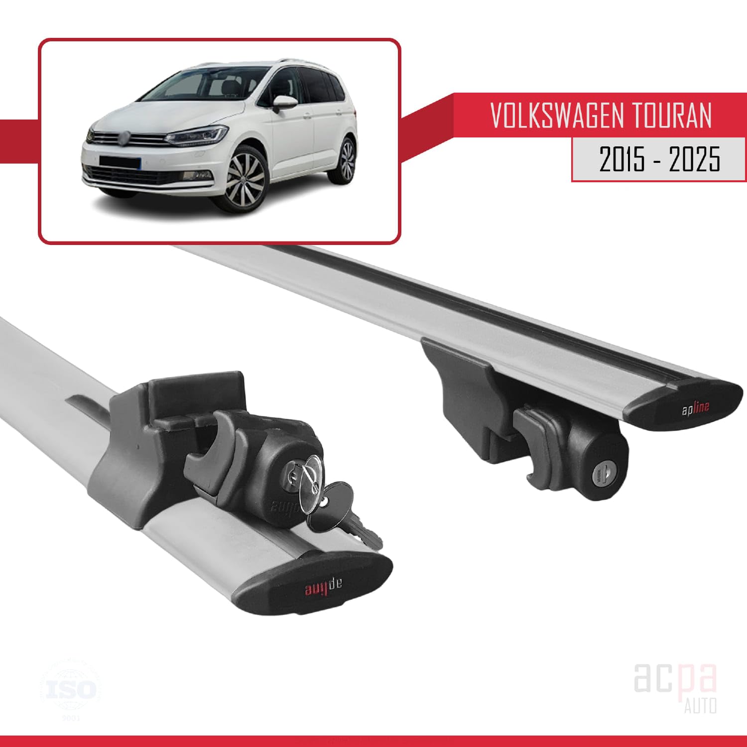 Compatible con Volkswagen Touran 2 (5T) 2015-2025 Hook Model Barras de Techo Auto Portaequipajes Barras Transversales Gris Aluminio 2 Barras