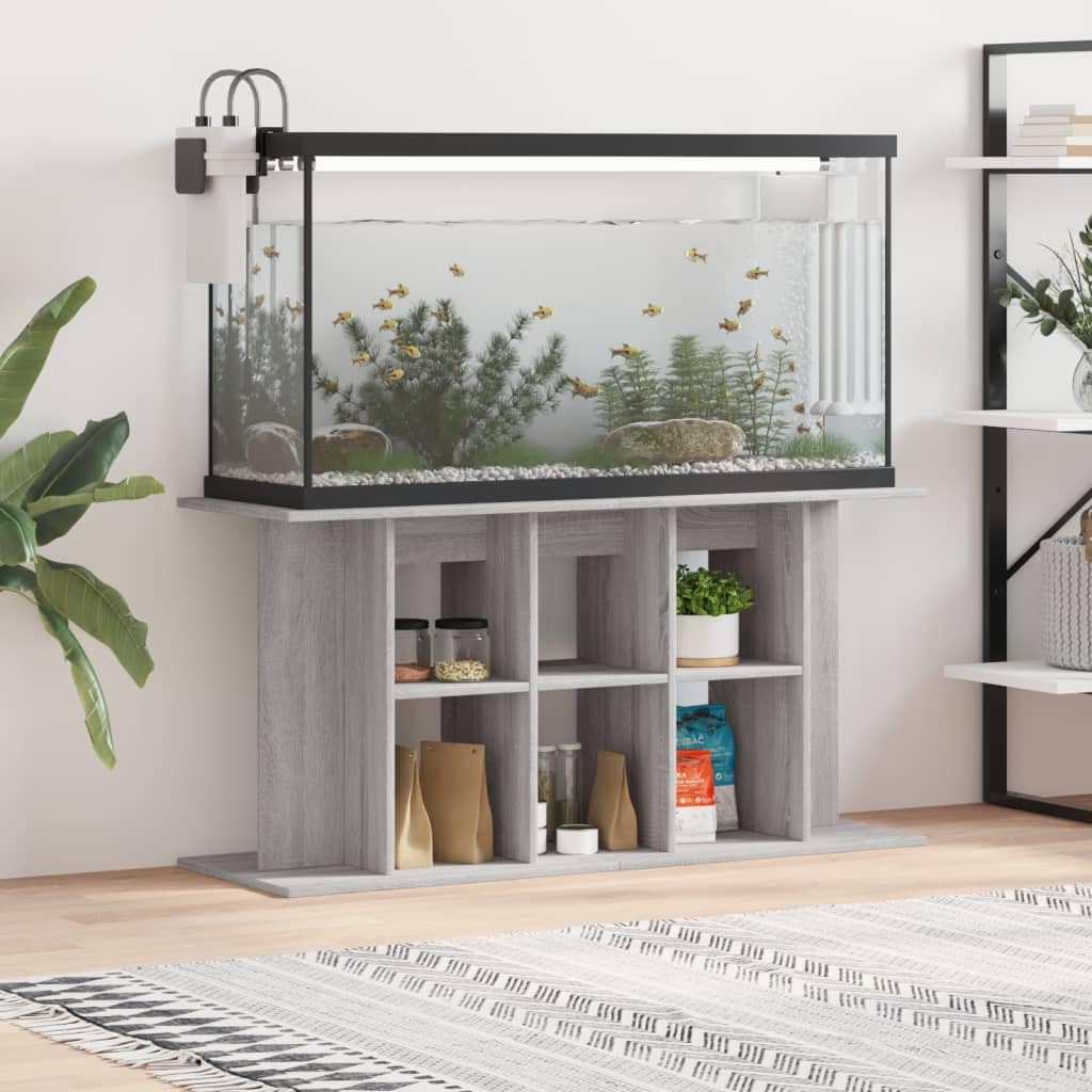 Gecheer Aquarium Stand Fish Tank Cabinet Side Cabinet with Display Shelves for Home Living Room Grey Sonoma 120x40x60 cm Engineered Wood