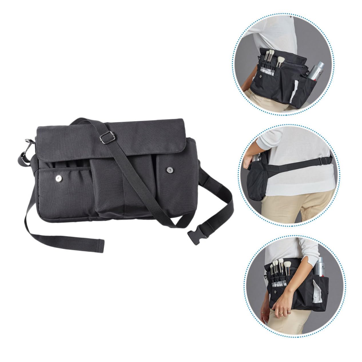 Borsa da Viaggio in Tela Nera Cinturino per Pennelli Cosmetici, Organizer Pratico e Compatto per Trucco in Movimento
