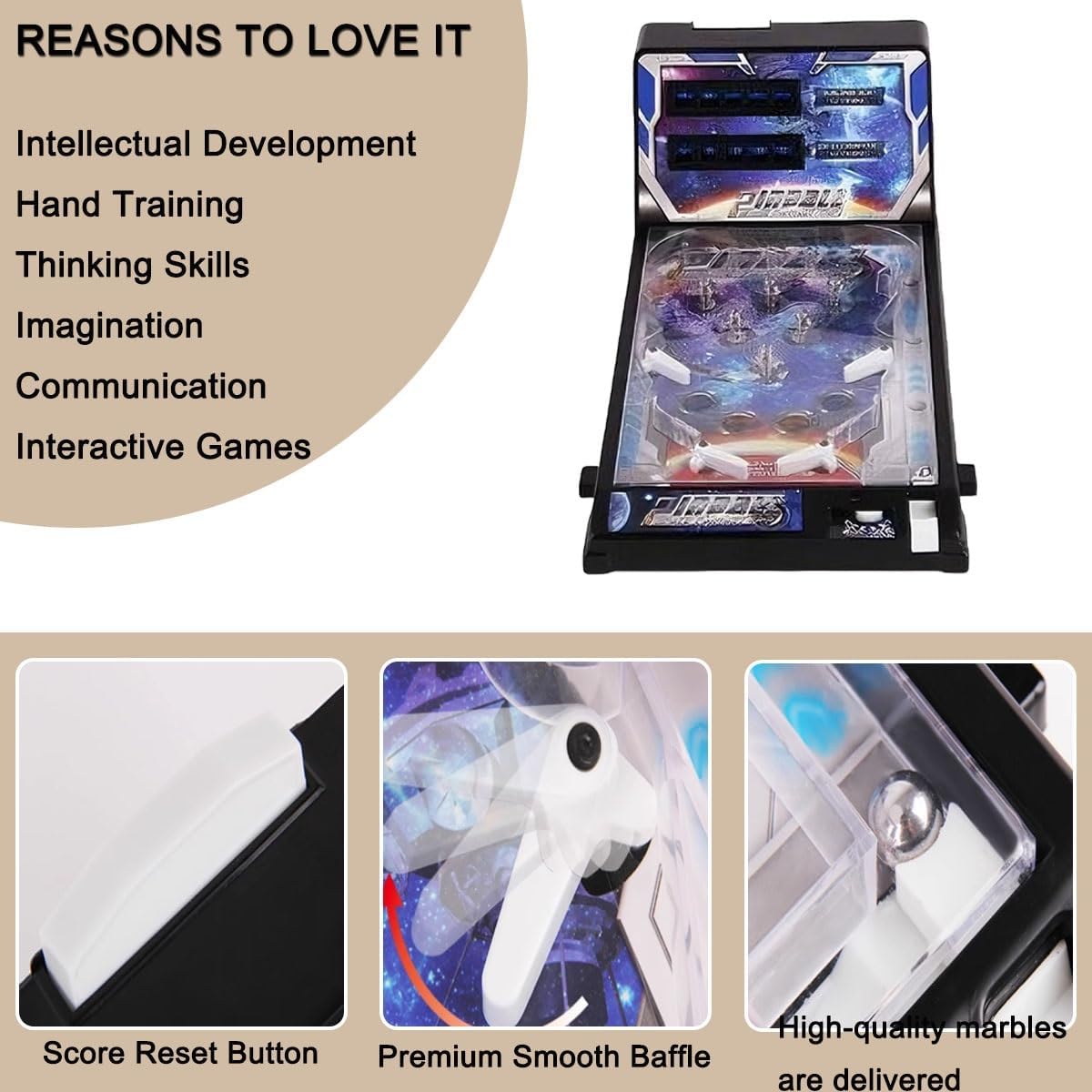 Tabletop Pinball Toy with Light and Sound for Kids Adults Gift, Mini Electronic Pinball Machine with Digital Counter, Action and Reflex Pinball Game, Desktop Ball Shooting Toy