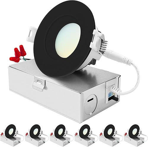 LUXRITE Lámpara de techo empotrable LED de 3 pulgadas con caja de conexiones, 10W, 5CCT 2700K3000K3500K4000K5000K, 800LM de alto brillo, luz