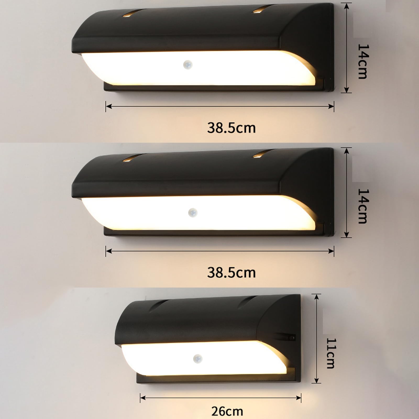 Nowoczesna czarna lampa ścienna LED do willi, kinkiet z czujnikiem ruchu, IP65, wodoodporny, do ogrodu, aluminiowa ściana zewnętrzna, na ganek, patio, taras.