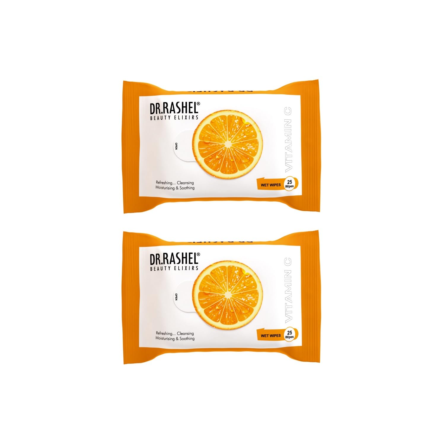 DR.Rashel Vitamin C Pack of 2 Face Wipes, Enriched with goodness of Vitamin C and Aloe Vera Extract | For Multi purpose use | Gives Refreshing and Glowing Skin.(25 pc x 2)