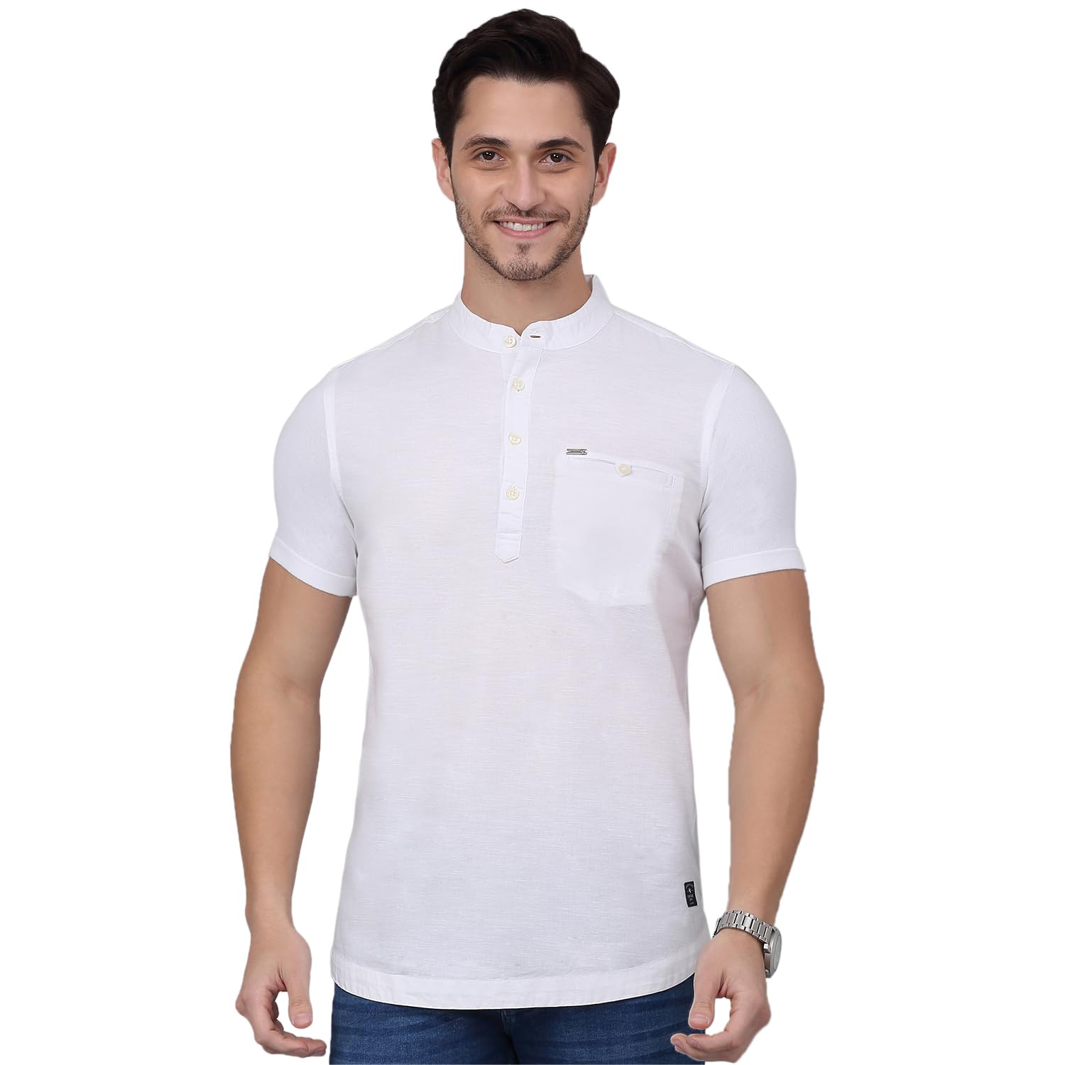 cantabil Casual Cotton Men Solid Mandarin Collar Regular Fit Half Sleeves Kurta l Kurta for Men l Men Kurta for Casual Wear (P_MSKU00001)-picture-33