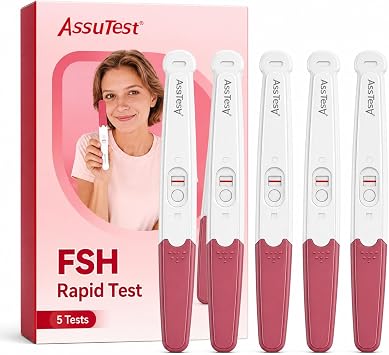 AssuTest Menopause Test Kit At Home, 5 Tests FSH Test Strips for Perimenopause & Ovarian Reserve, Fertility Test for Women, Fast & Reliable Results