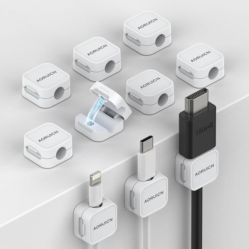 10 Pack Magnetic Cord Organizer, Magnetic Cable Clips for Desk Cable Management, Cord Holder for Nightstand, Wire Management Cable Holder for Charger Holders, Adhesive Cord Organizer Clips