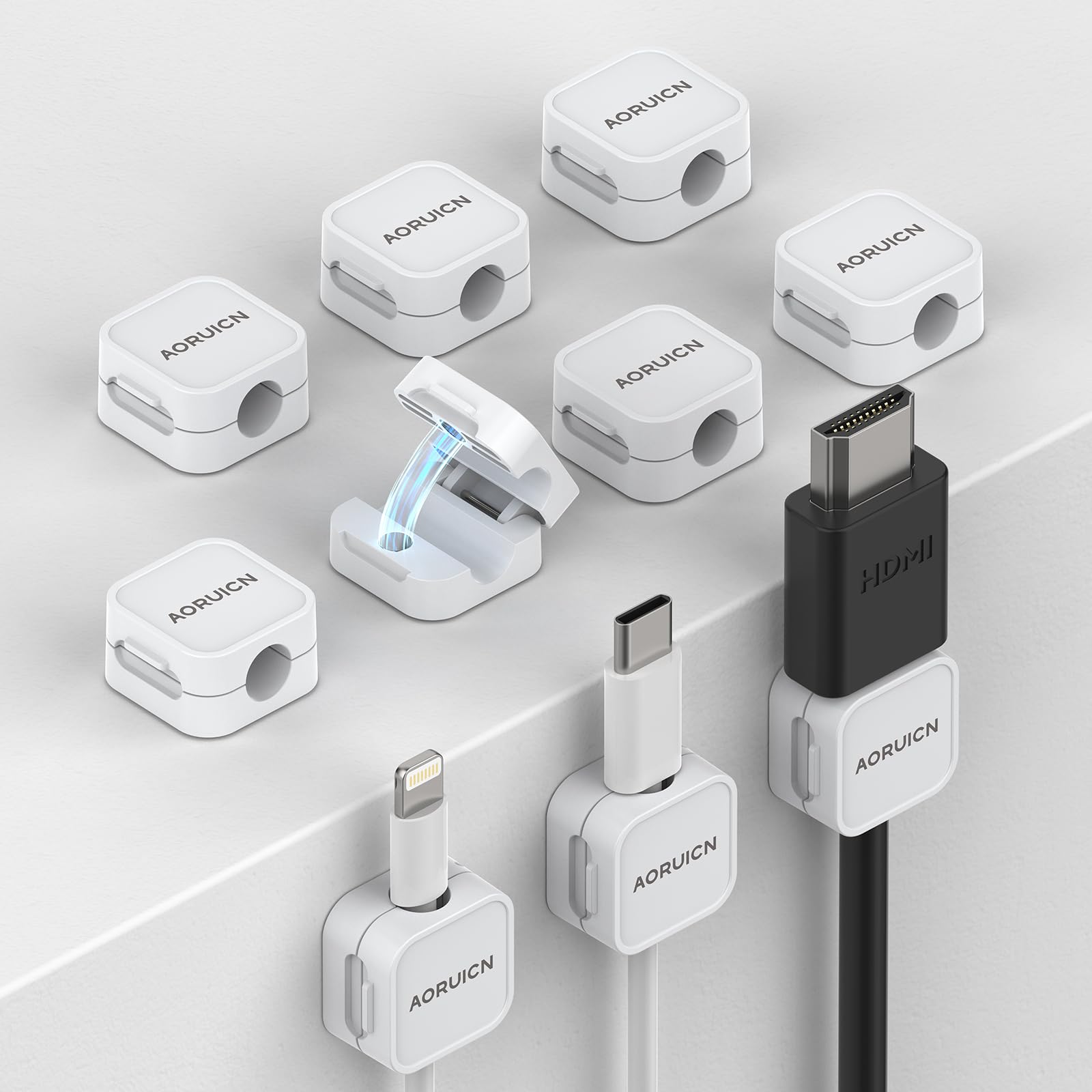 Paquete de 10 organizadores de cables para gestión de cables, clips magnéticos para cables, soporte de alambre adhesivo, ocultador de cables debajo del escritorio para mesita de noche,