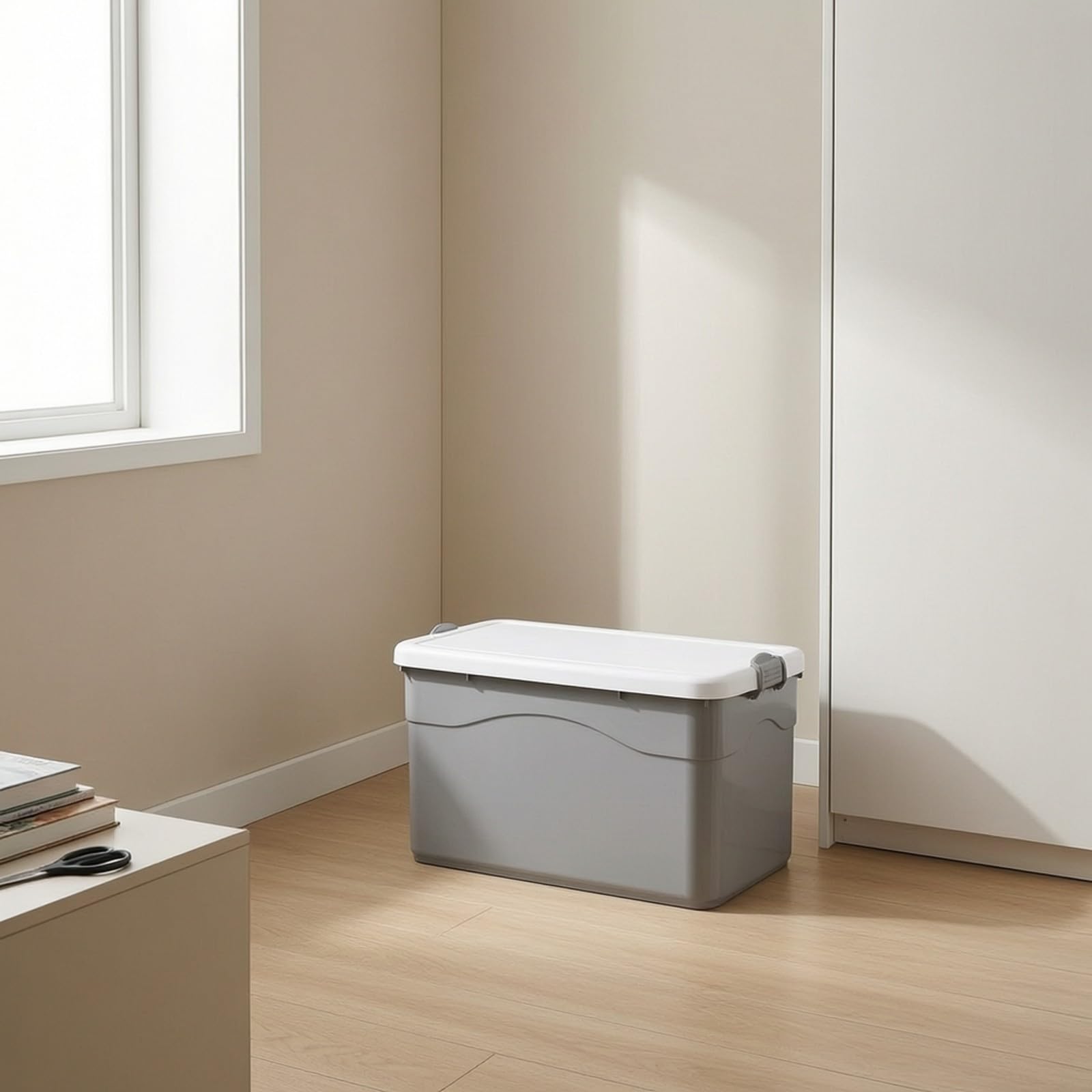 Cassetta con Coperchio Antipolvere Plastica Spessa e Resistente, Scatola Salvaspazio Impilabile, Ergonomici, Contenitore con Coperchio, per Armadio, Studenti, 76cm