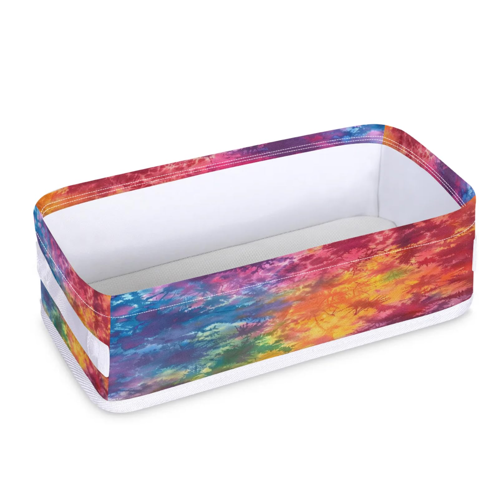 Tablerazzi Toilet Tank Topper Paper Basket with Handle, Rainbow Tie Dye Bathroom Storage Basket for Organizing, Tie Dye Small Fabric Storage Bins for Bathroom Decor