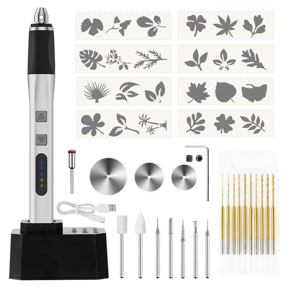 Stylo de gravure rechargeable USB avec forets et pochoirs pour artisanat