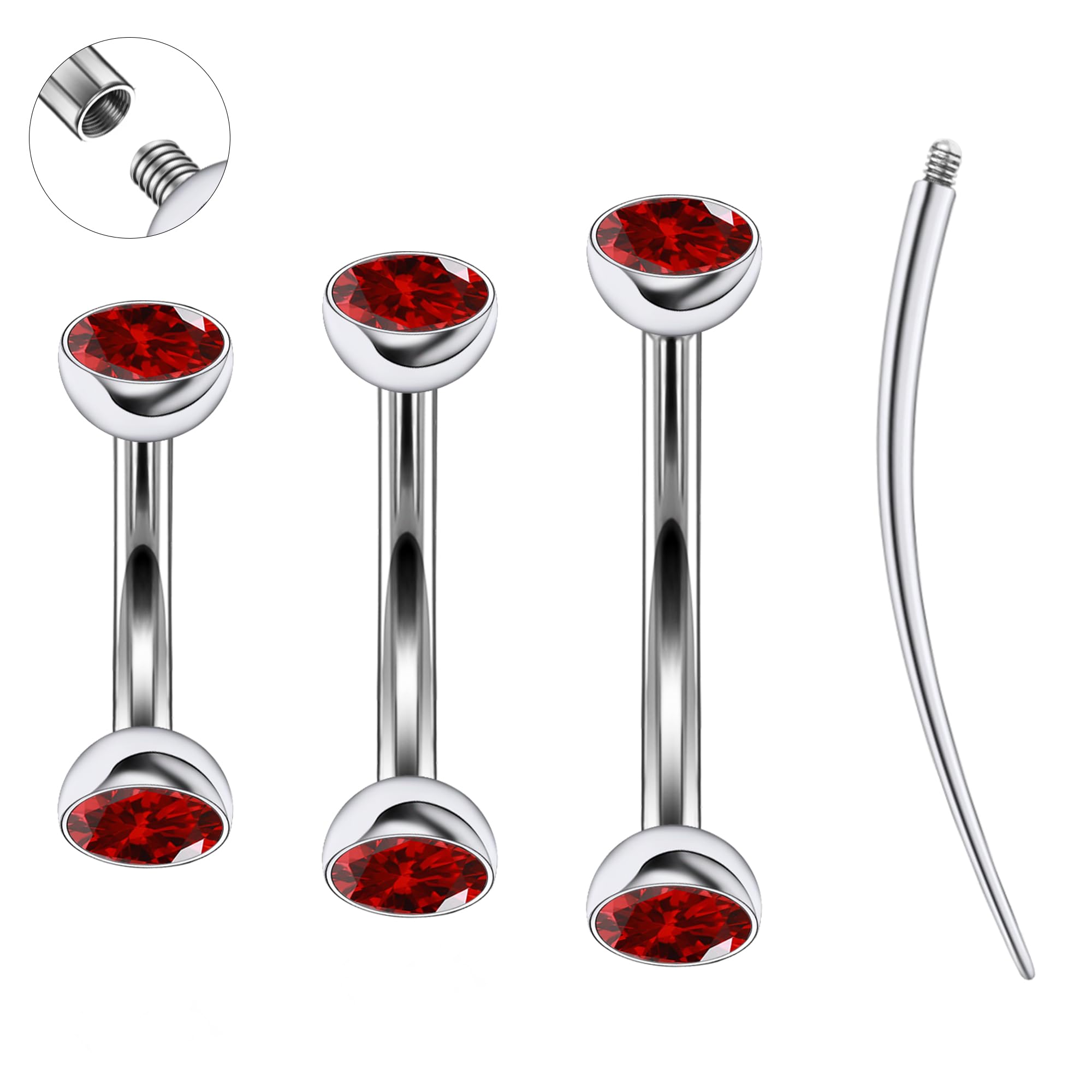 Ruifan 16g Rook Piercing Jewelry Titanium Internally Threaded Jeweled CZ Curved Barbell Eyebrow Tragus Helix Conch Lobe Labret Earrings Lip Rings