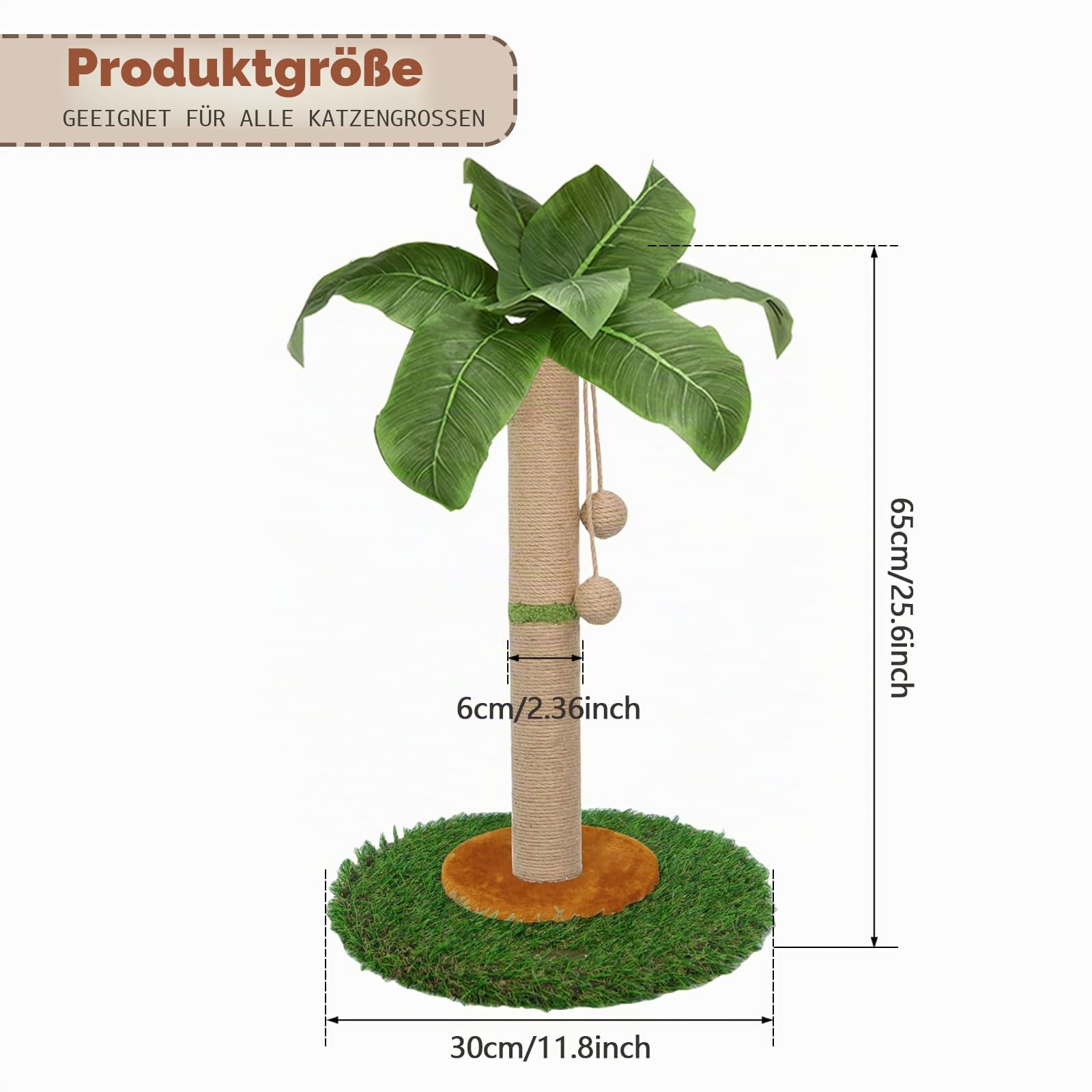 Kratzbaum für Katzen und Kätzchen im Innenbereich - 60 cm hoher Kratzbaum mit Sisalseil, Palmen-Kratzbaum mit hängendem Ball (60 cm)