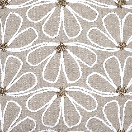 Image of ODE & CLEO Cotton Chambray Cushion Covers 18 inch X 18 inch with Zip Closure, Shaneel Thread & Bead Work Embroidery, Pillow Cover for Sofa, Living Room, Bed or Home Decor, Set of 2