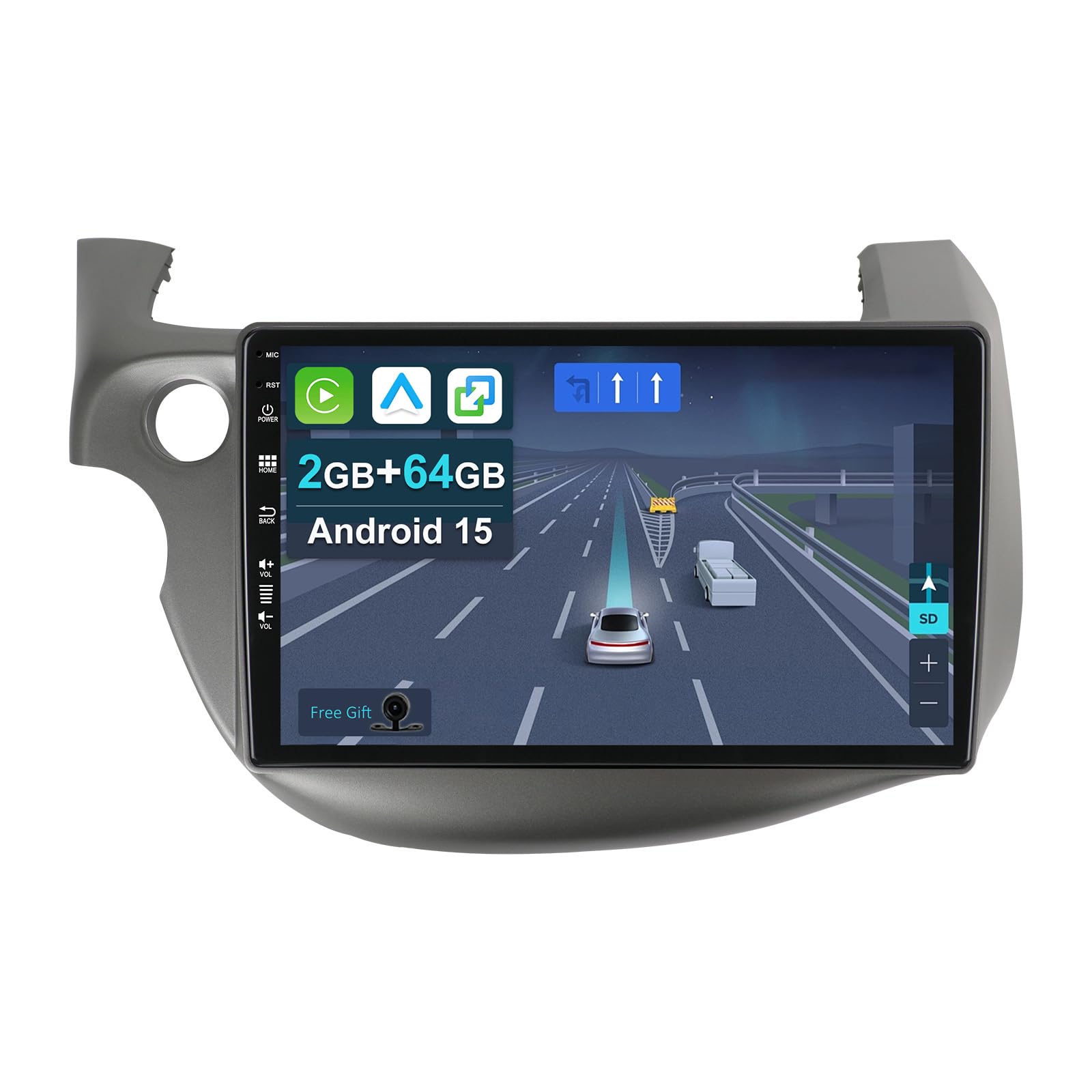 CADLEY 10.1” [2+64G] Android 15 2 Din Autoradio per Honda Fit Jazz 2007-2014-[Integrato Wireless CarPlay | Android auto | Mirror Link | GPS Sat Nav | Bluetooth 5.0 | WiFi | 4G | SWC]+CAM Incluso
