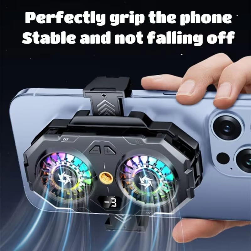 Image of BKN SL-55 Fast Cooling Mobile AC Dual-Fan Radiator 3 Gear Adjustable Phone Temp Display Cooler System Heat Sink With RGB Back Clip Type | Compatible with iPhones /Android Phone Width from 6 to 8 cm