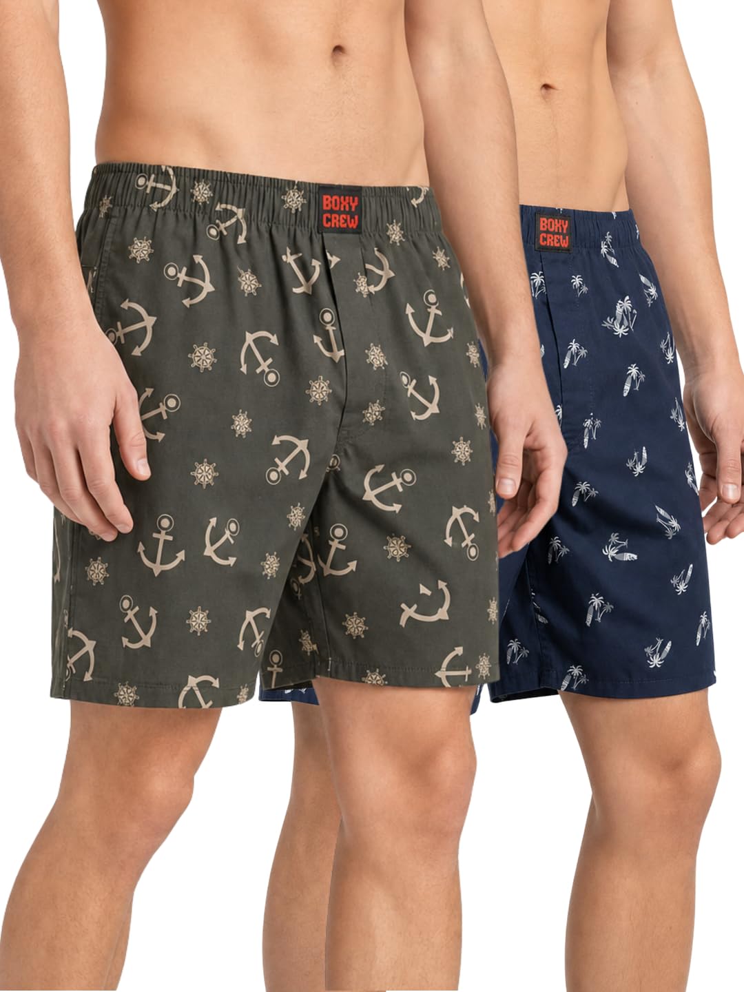 Men's 100% Cotton Printed Boxer Shorts Pack of 2 with Dual Side Pockets and Fabric-Covered Waistband - Olive/Navy Blue, Styles MBX020, MBX025-picture-13