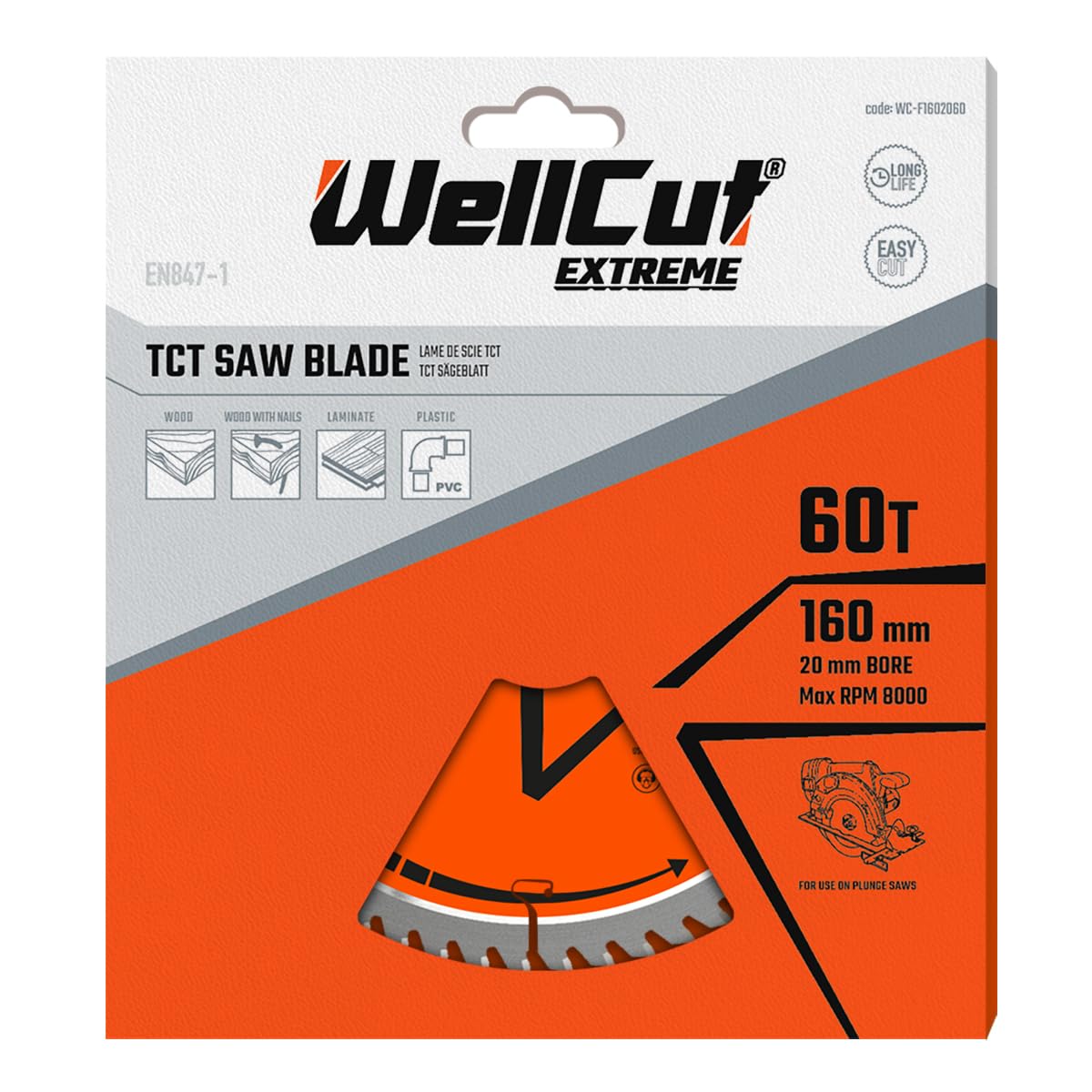 WellCut TCT Lot de 10 lames de scie 160 mm x 60 dents x 20 mm pour Festool