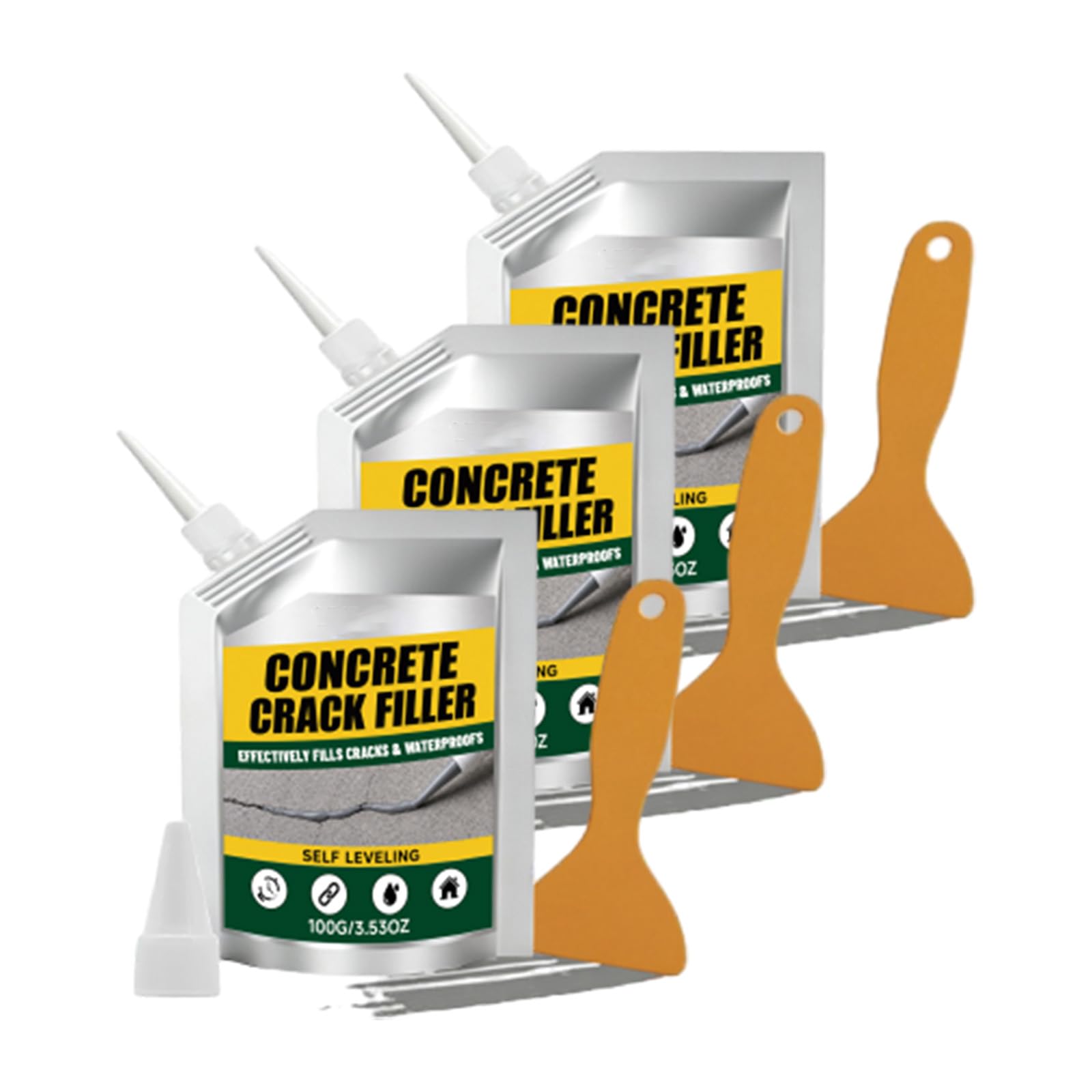 Waterproof Concrete Crack Filler & Sealant, Heavy Duty Concrete Crack Repair Adhesive, With Precision Nozzle & Scraper, For Driveways, Walkways, Patios, Outdoor Concrete Joint，3PCS