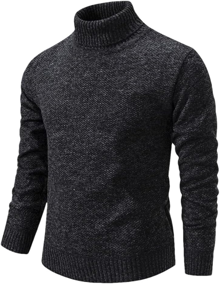 Men's Autumn Winter Trend Wool Sweater Thin Fleece Turtleneck Bottoming Shirt Long Sleeve Solid Knit Pullover