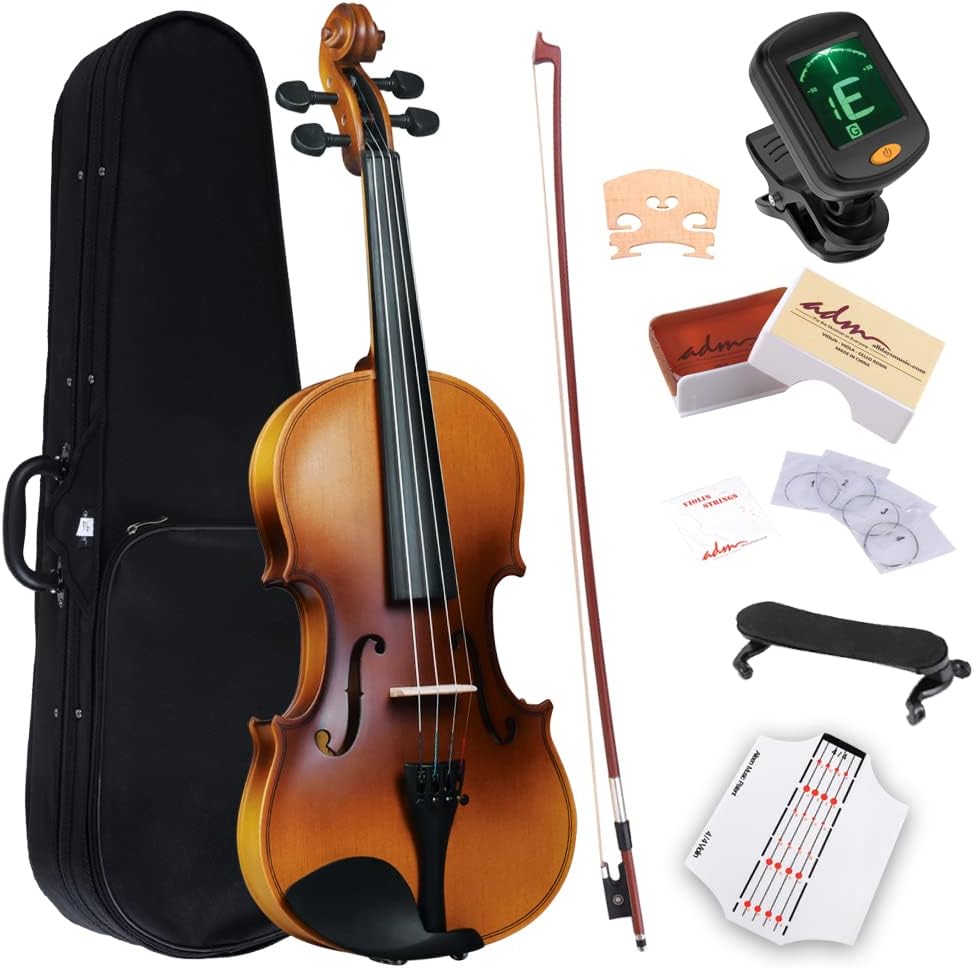 ADM Violin 1/4 Size, Kids Children Violin Beginner Set with Fingerboard Sticker, Shoulder Rest and Tuner