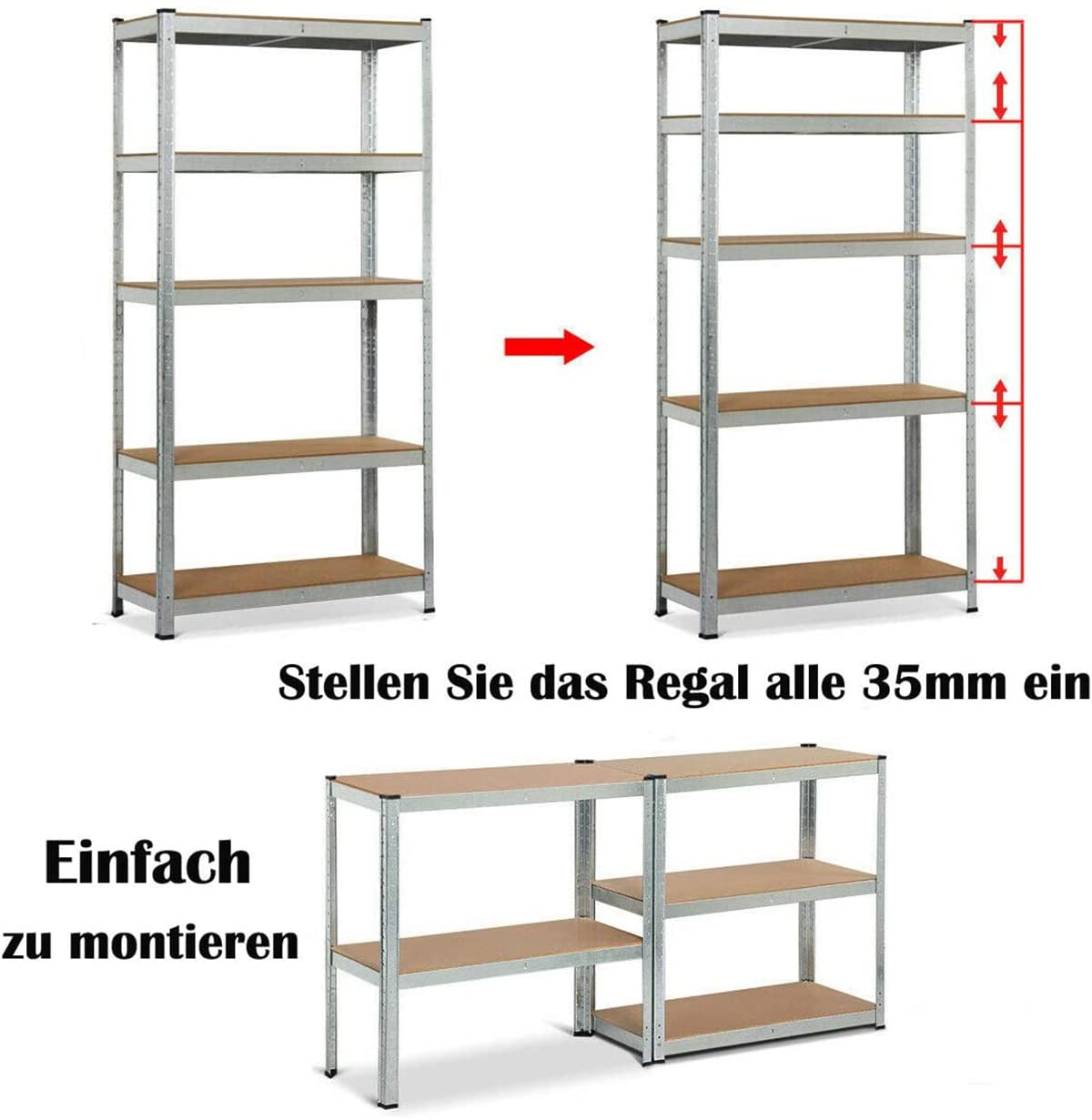 Regał wtykowy, regał magazynowy 170 x 75 x 30 cm, regał do piwnicy, metalowy regał z regulacją wysokości, 5 solidnych półek MDF, regał do dużych obciążeń, do 875 kg, ocynkowany