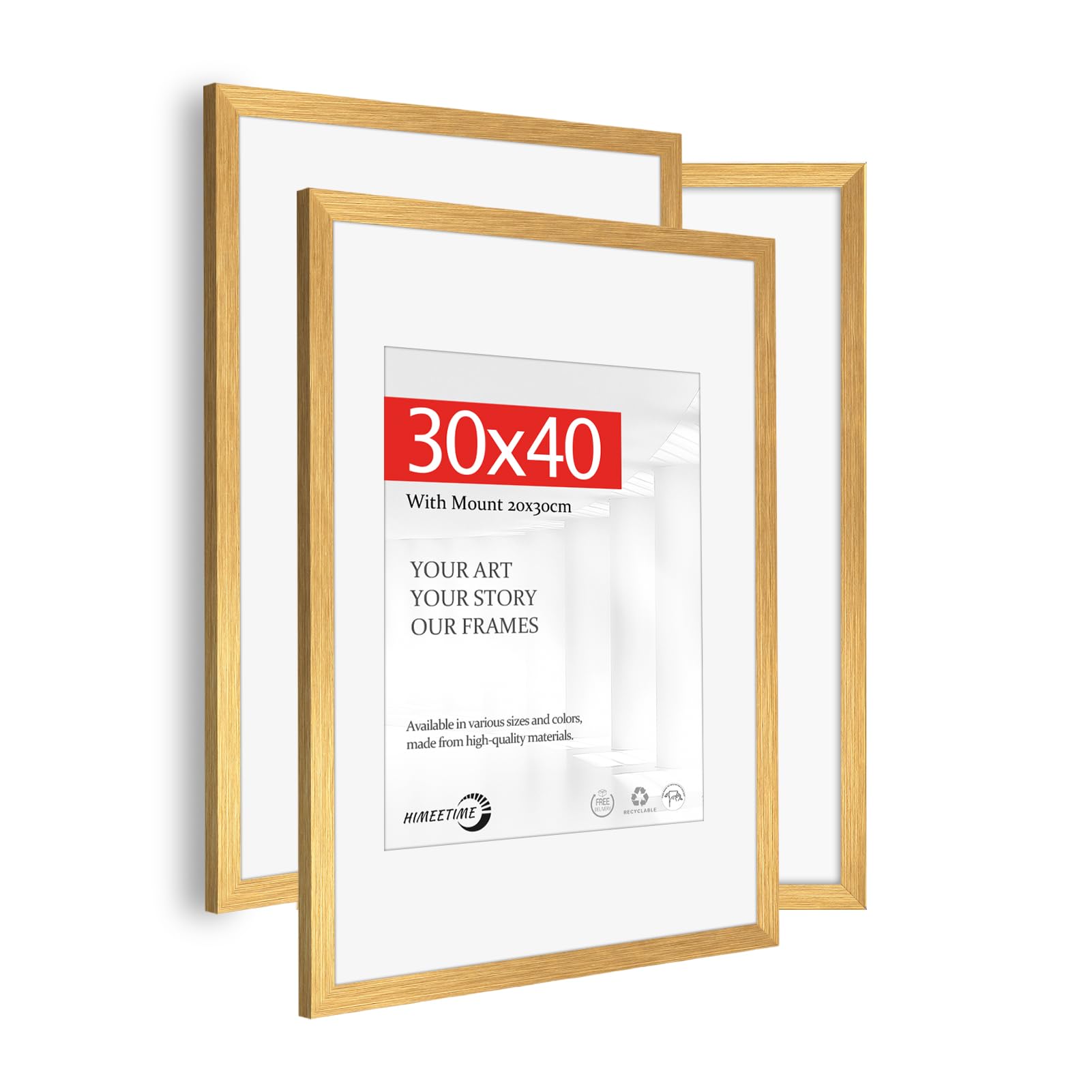 HIMEETIMEĀ® 3x Picture Frame 30x40cm Brushed Gold Wood,30x40 Photo Frame with Mount for A4(21x29.7cm) Prints ā Includes HD Perspex,Wall Mountable