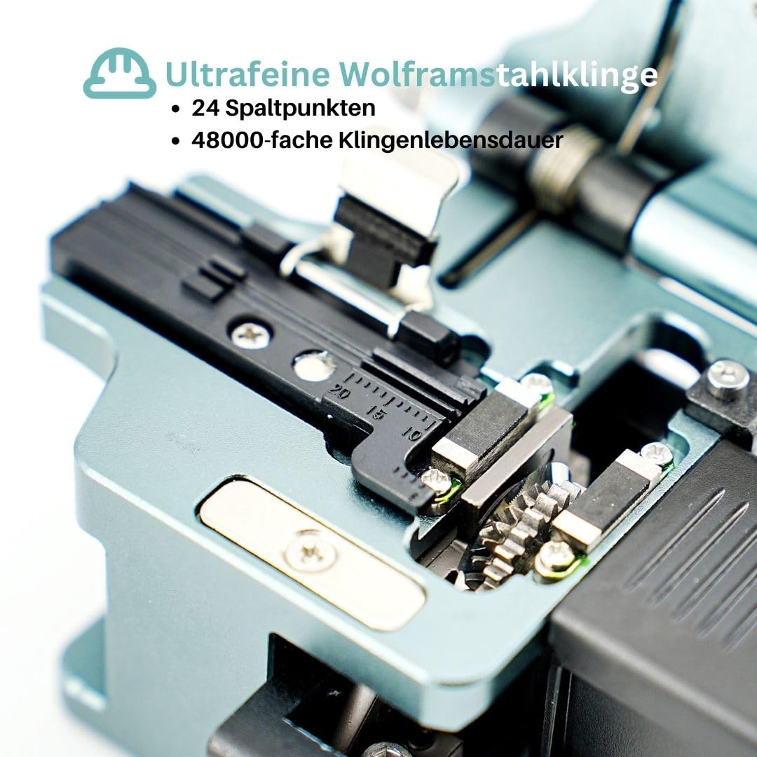 9C+ Fiber Cleaver LWL Faserschneider mit automatisch rotierender Klinge Einhandbedienung, Faserschneider mit Aluminiumlegierungsmaterial 24 Spaltstellen 48.000-fache Spaltung