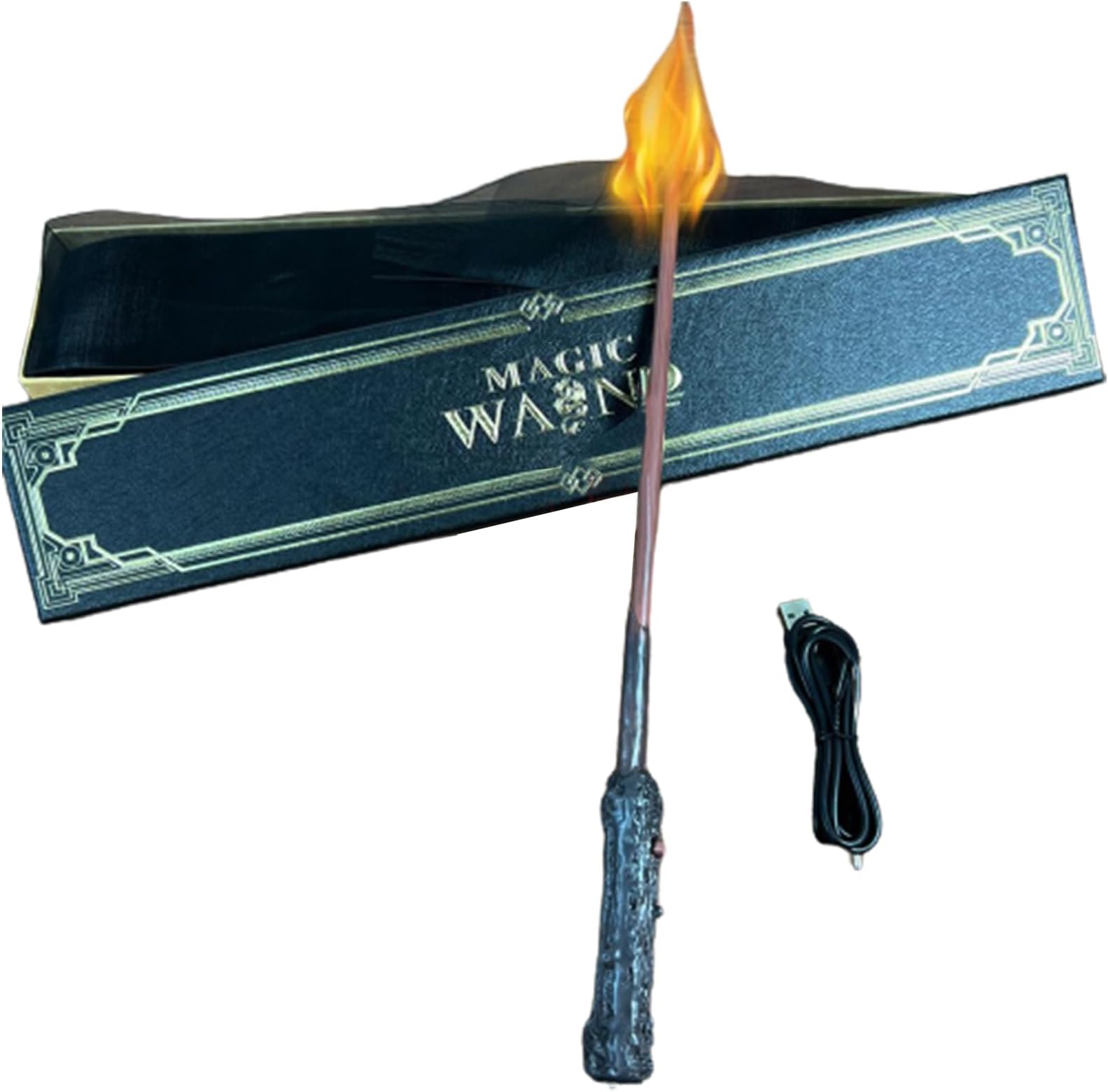 VUCATIN Wizard Magic Wands for Kids Adult, Witch Magic Wand Cosplay Wand with Light Fire Costume Accessories for Christmas Halloween Birthday Party Favors with Medal in Gift Box (HP)