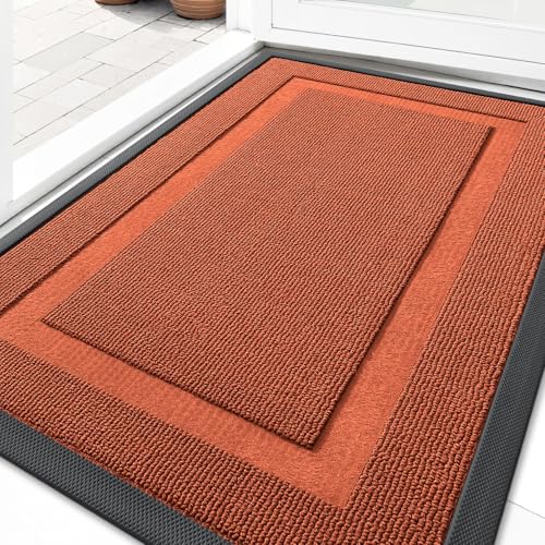Image of OLANLY Front Door Mat Indoor Outdoor Entrance, Waterproof All-Season, All-Weather Doormat, Sturdy Natural Rubber, Low Profile, Easy Clean Patio Porch Entryway Mat, 33x21, Vermillion Red