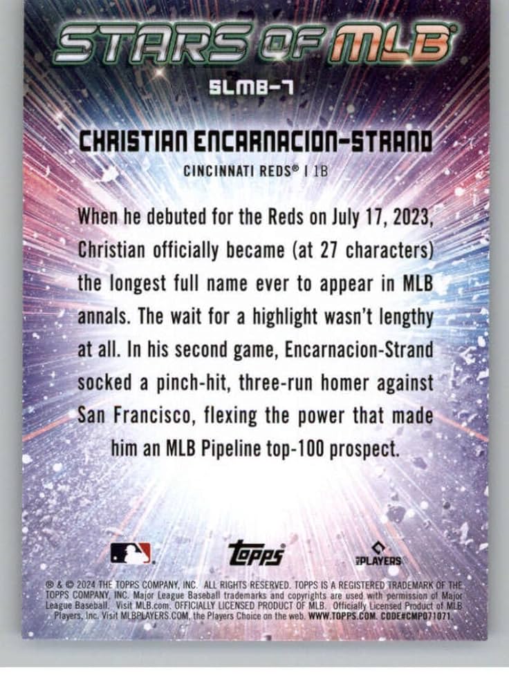 Amazon.com: 2024 Topps Stars of MLB #SLMB-7 Christian