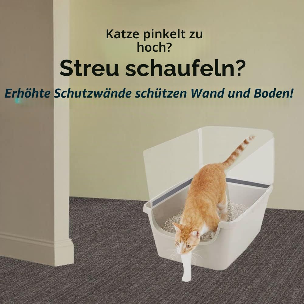 Katzentoiletten Spritzschutz, 3 Stück – Hohe Seitenwände aus PVC, Selbstklebender Katzentoiletten-Schild mit Klettband, Hält Streu und Urinspritzer in der Toilette (Katzentoilette Nicht enthalten)