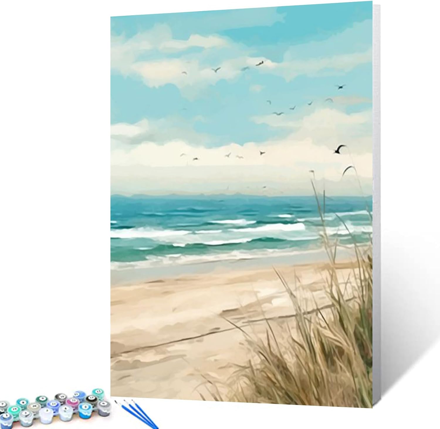 Tucocoo Seaside Beach Paint by Numbers Kits 16x20 inch Canvas DIY Oil Painting for Kids, Students, Adults Beginner with Brushes and Acrylic Pigment Beach Scenery Landscape Decor Photo Gift(DIY Frame)