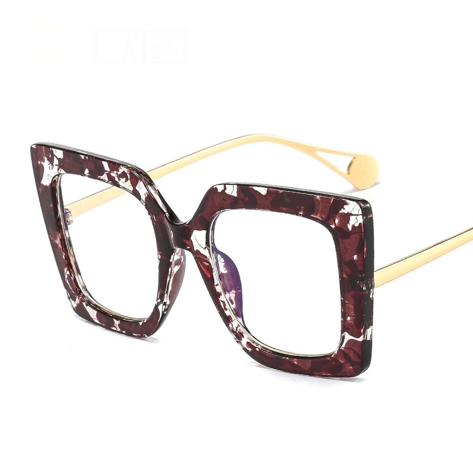 Trendige Brillenfassungen for Computer | Nicht verschreibungspflichtige Lesebrille aus Kunststoff, PC-Linse, Vollrandbrille(Tea)