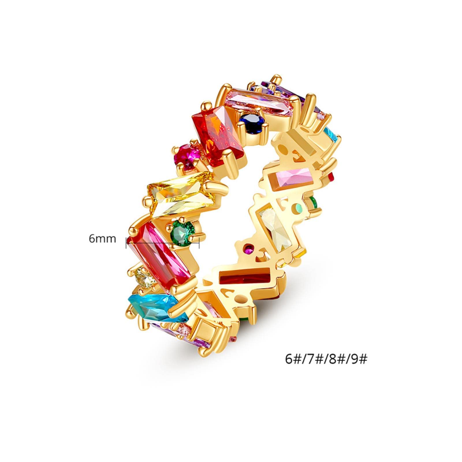 Anillos Anillo de color dorado para mujeres y hombres, dije de regalo de fiesta, circonita multicolor, joyería de Hip Hop-6, R034-G