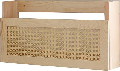 Miniatura 6 de FIRADE - Estante de pared de madera con rejilla de ratán de polietileno, tamaño 17.3 x 4 x 9.4 pulgadas, soporte para archivos para entrada, sala de