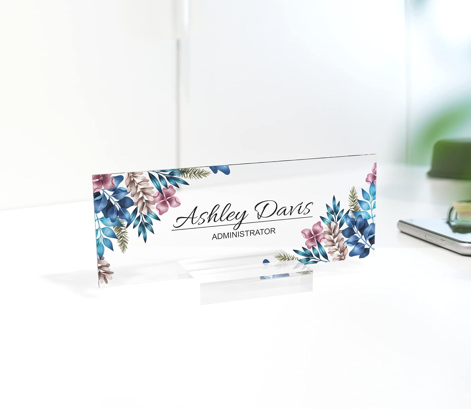 Desk Name Plate Personalized Acrylic Desk Name Plate with Wooden Base Custom Name Plate for Desk Office Decor Unique Gift