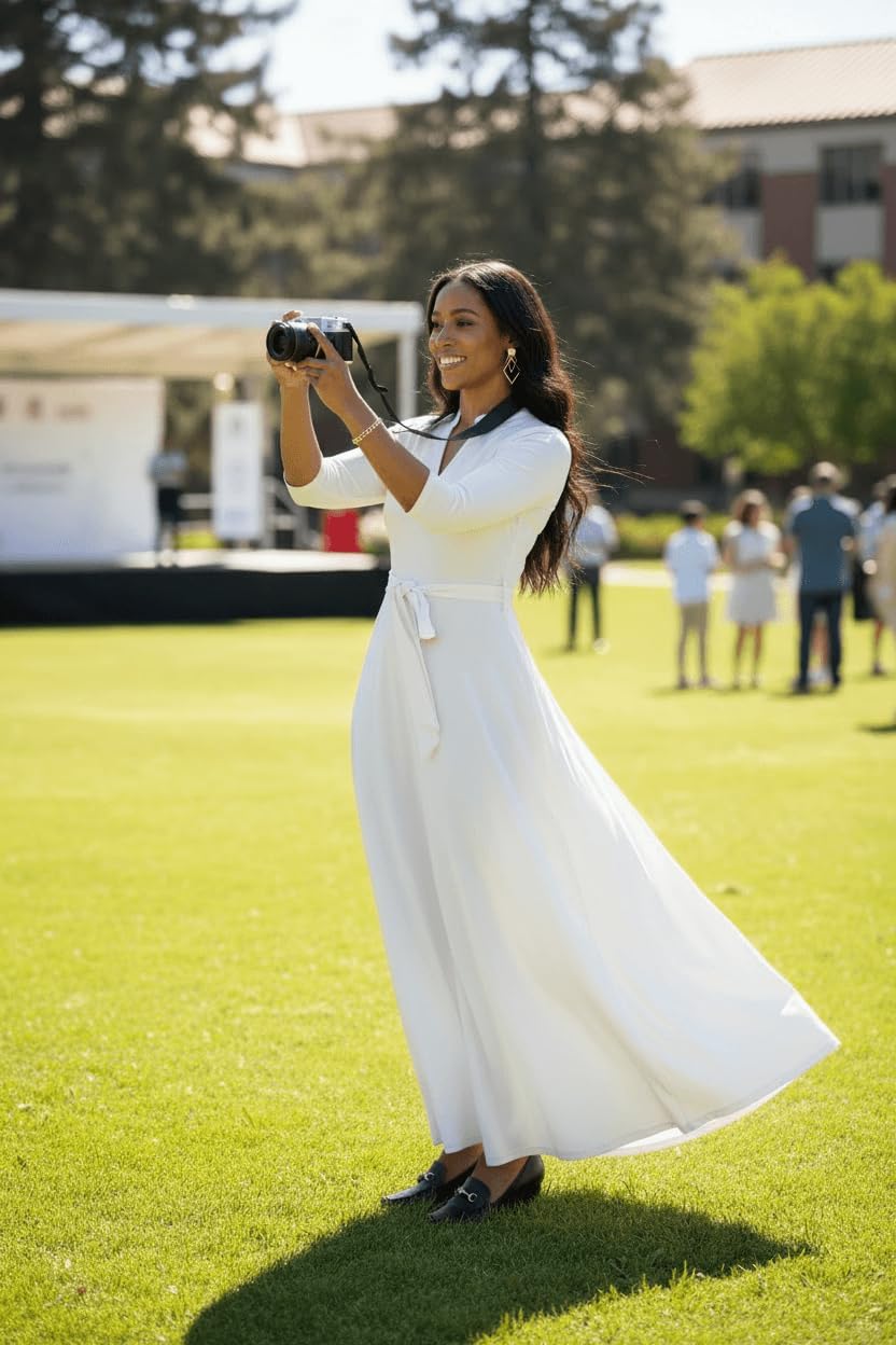 FANDEE Maxi Dress for Women, Casual V Neck 3/4 Sleeve Long Dresses with Pockets - Image 2