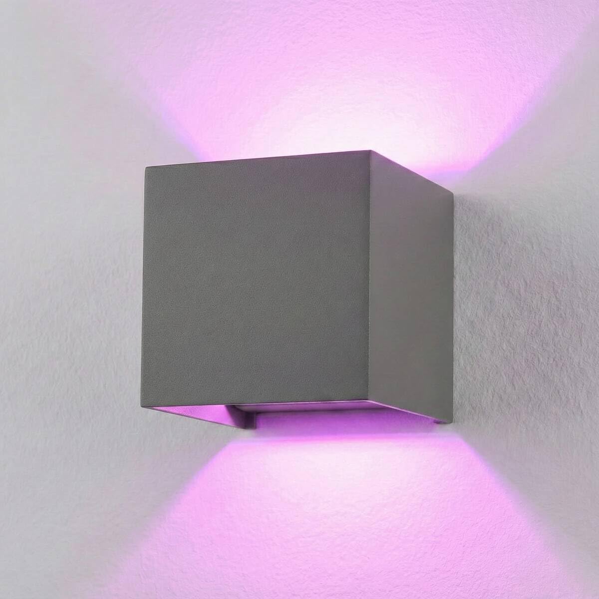 Metzler Lumic Smart LED Up Down Wandleuchte RGBW 6,5 W – App-Steuerung, dimmbar, verstellbarer Lichtwinkel 0–60°, IP65 Innen & Außen, RAL 7039 Quarzgrau