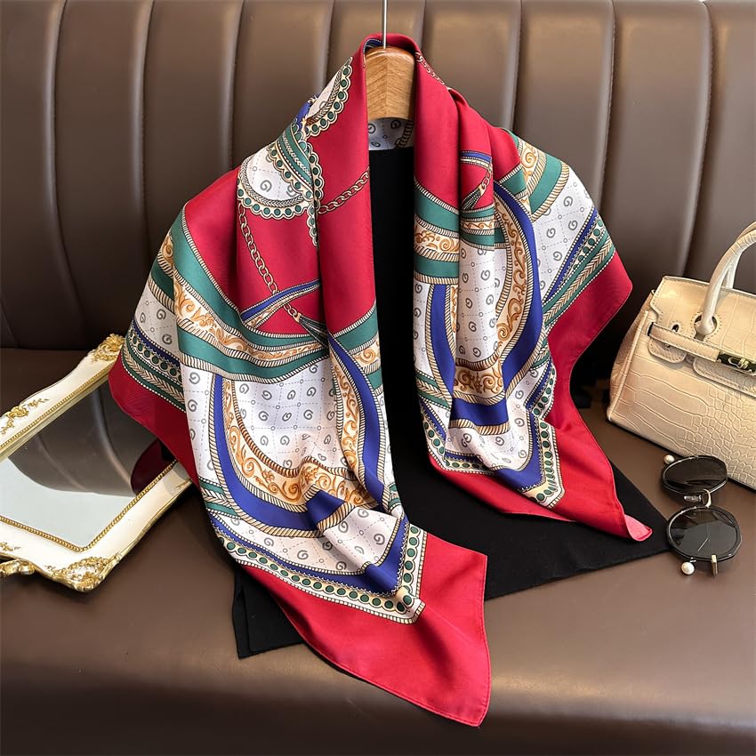 Image of Printed Poly Silken feel Scarf Stole for Women | Stylish, Soft, & Lightweight | Satin Feel Neck Scarf, Hair Scarf, Head Scarf for Women | Square Silk Stole for Handbag