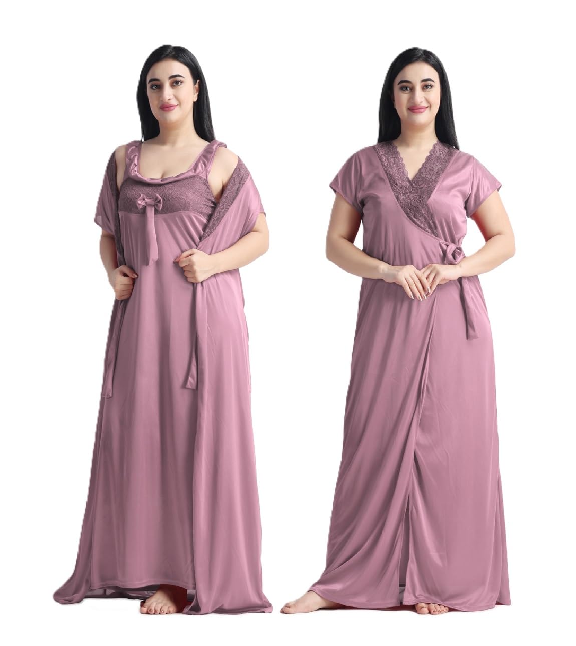 Night Keys Women Nighty with Robe Free Honeymoon Two Piecs Nighty Set