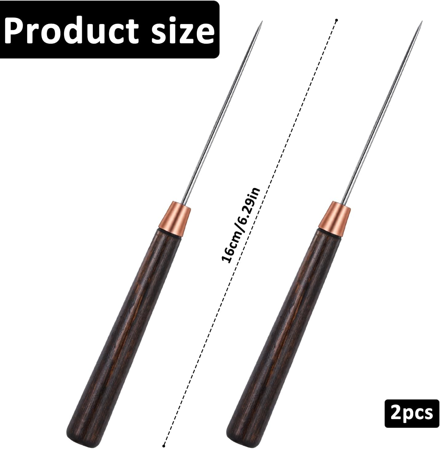 2 PCS Wooden Handle Scratch Awl Tool, Leather Awl Punch Tools for Sewing, Slender Scratch Awls for Punching Sewing Bookbinding Leather Craft Repair