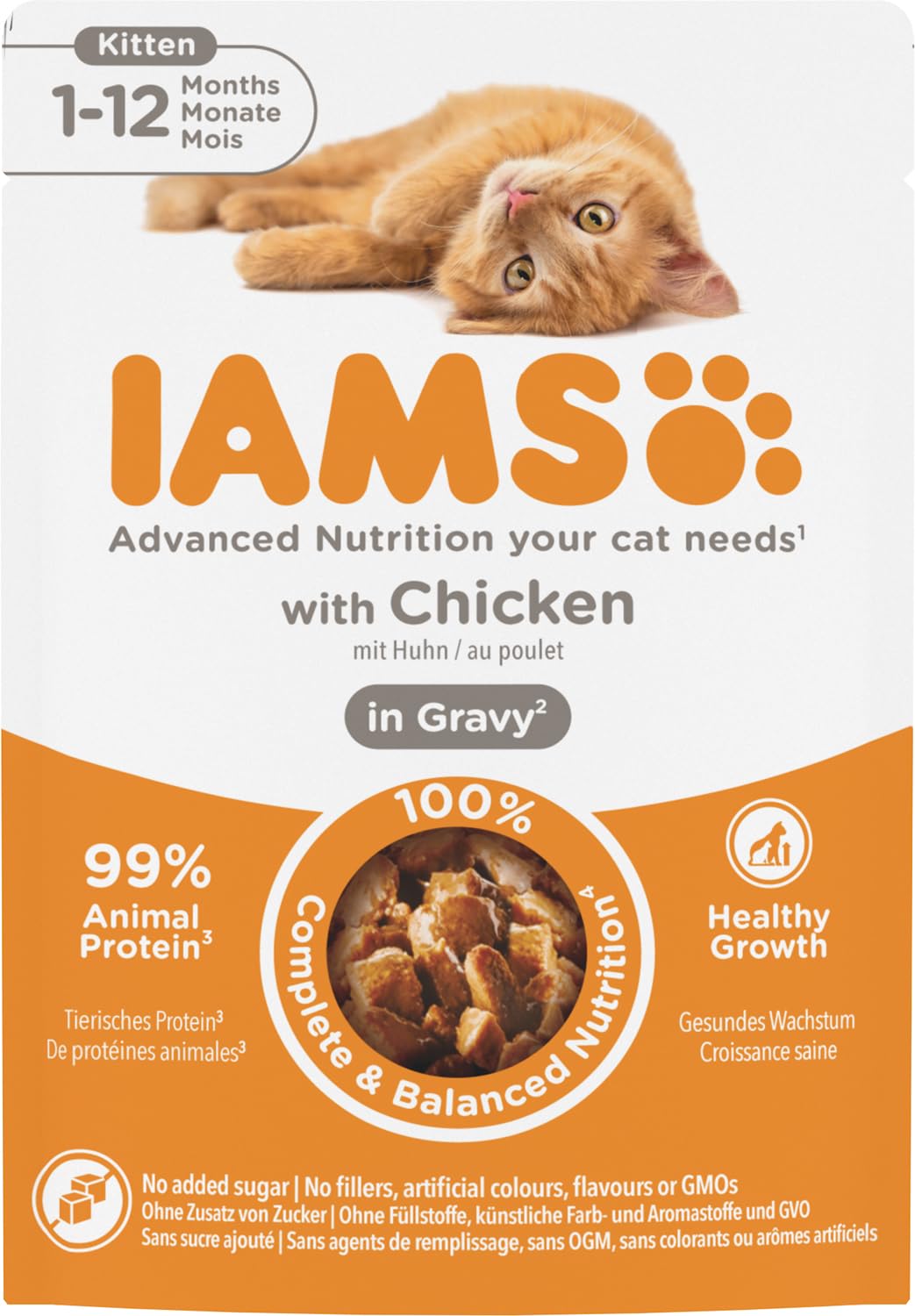 IAMS Advanced Nutrition Kitten cibo umido, multipack di cibo per gatti con pollo in salsa, cibo di alta qualità per gattini junior da 1 a 12 mesi, 24 x 85g