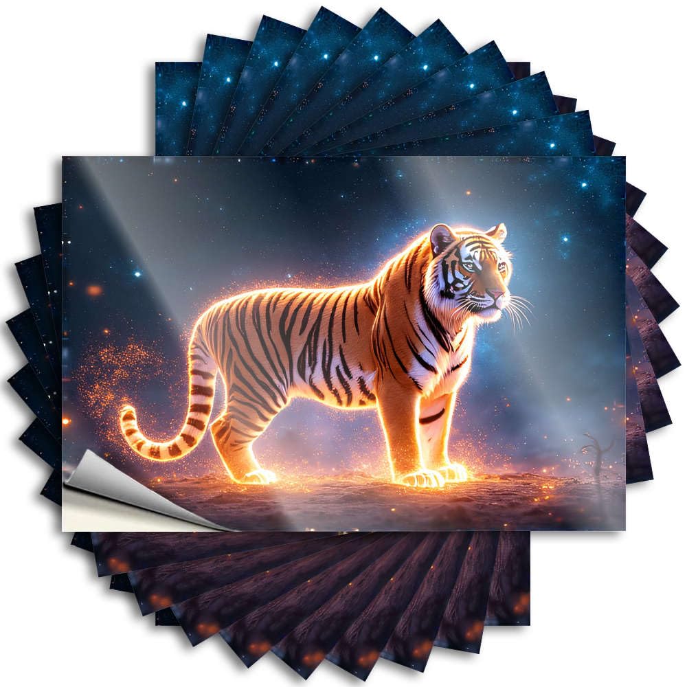Funny Sticker - Summer Hat A Glowing Tiger Stands Amidst A Starry Night for Adults Music Decor(8X12CM)