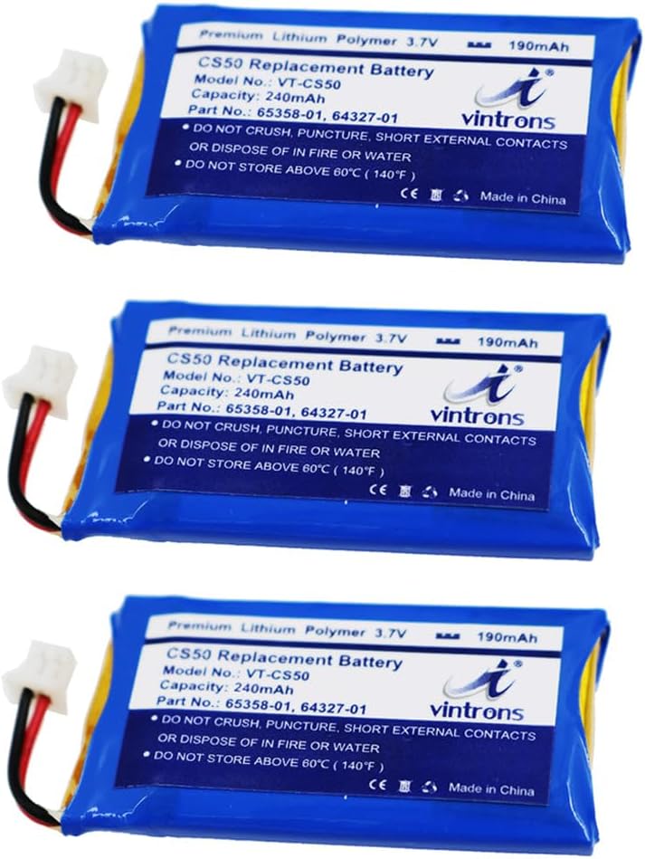 VINTRONS CS50, 65358-01, 64327-01, 64399-01 Battery for Plantronics CS50, CS55, CS60, Savi 710, Savi W720, 65358-01, 64327-01, 64399-01, (Pack of 3)
